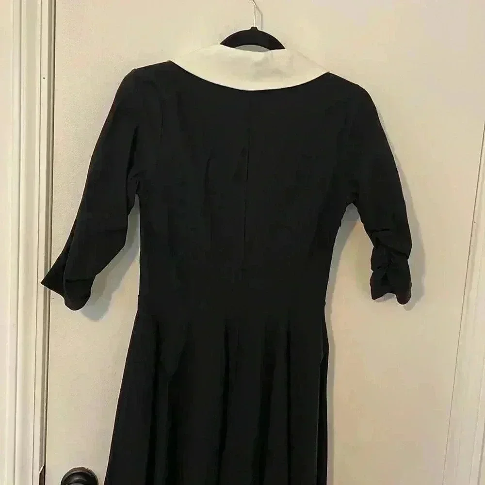 Gown Town Vintage Black Swing Dress with Collar M - Picture 6 of 6
